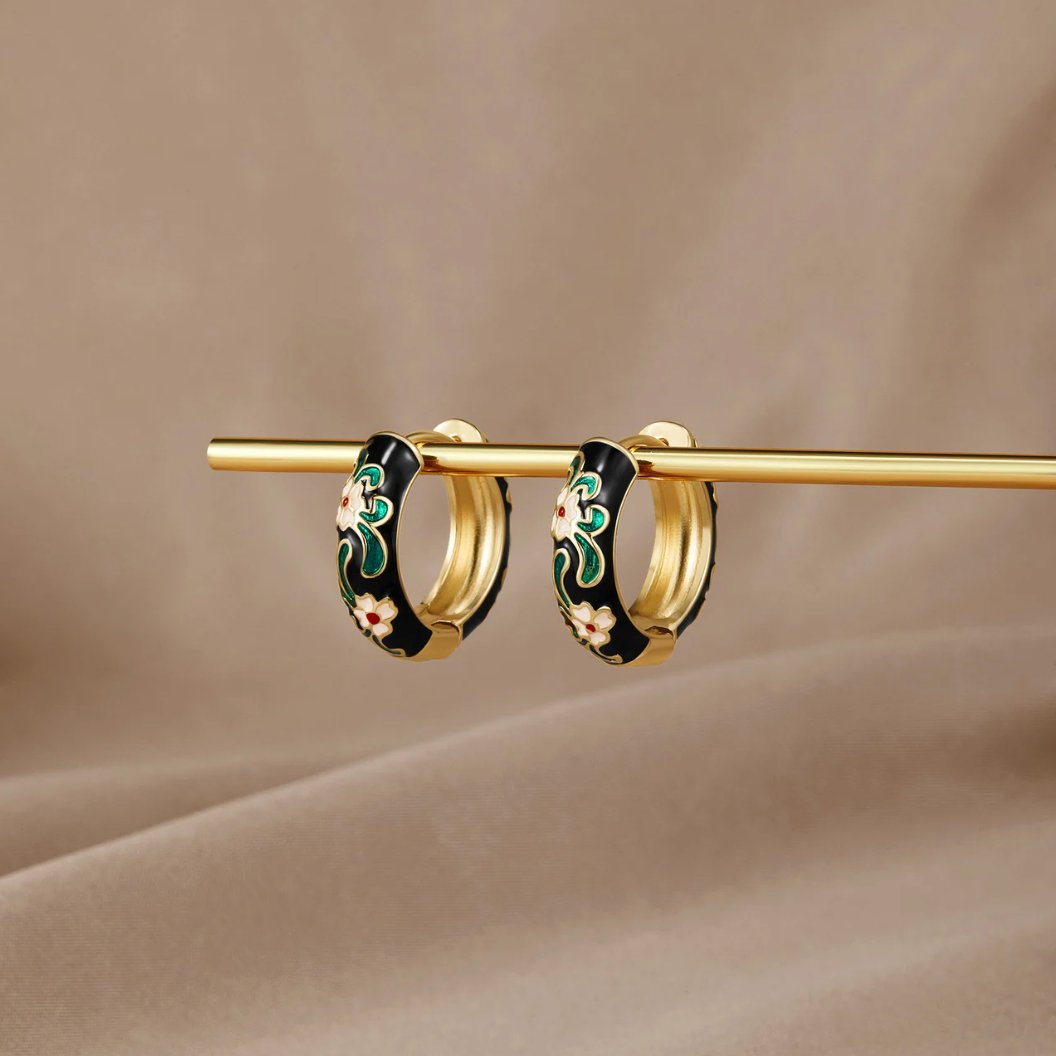 Black Gold Hoop Flower Earrings - My StoreEarrings