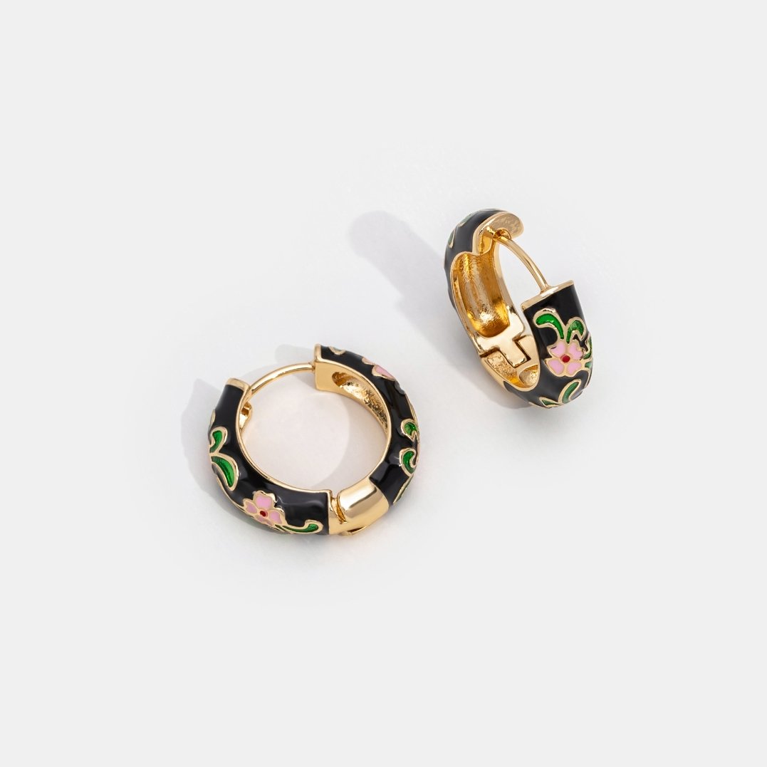 Black Gold Hoop Flower Earrings - My StoreEarrings