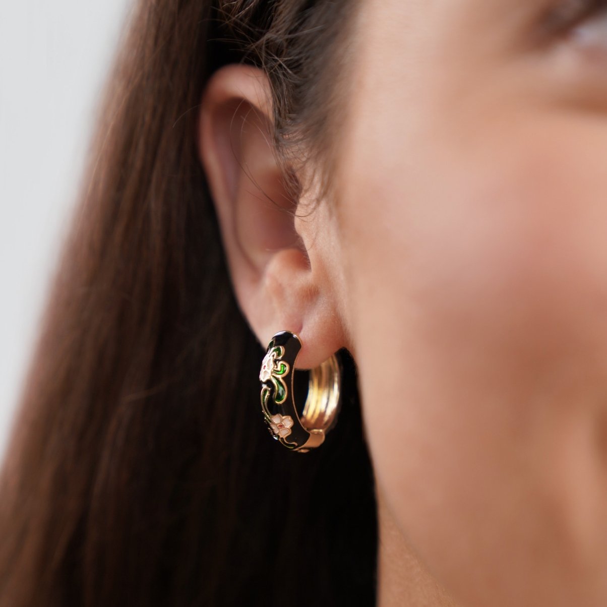 Black Gold Hoop Flower Earrings - My StoreEarrings