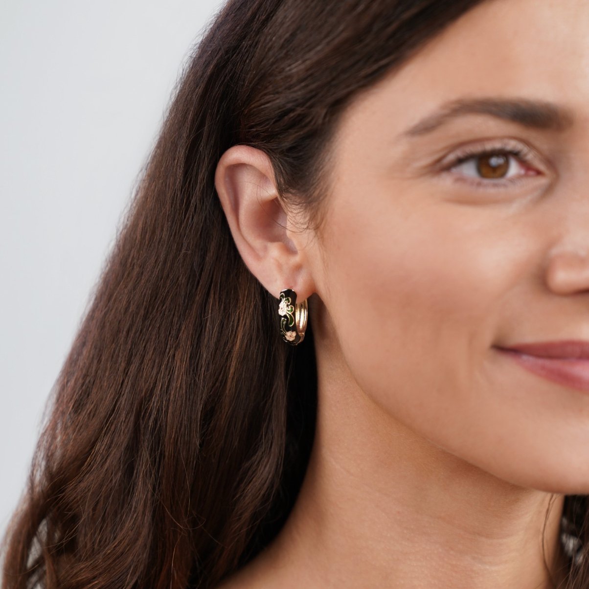 Black Gold Hoop Flower Earrings - My StoreEarrings