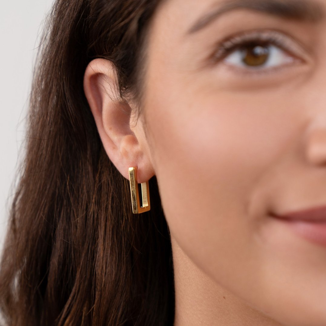 Gold Rectangle Hoop Earrings - My StoreEarrings