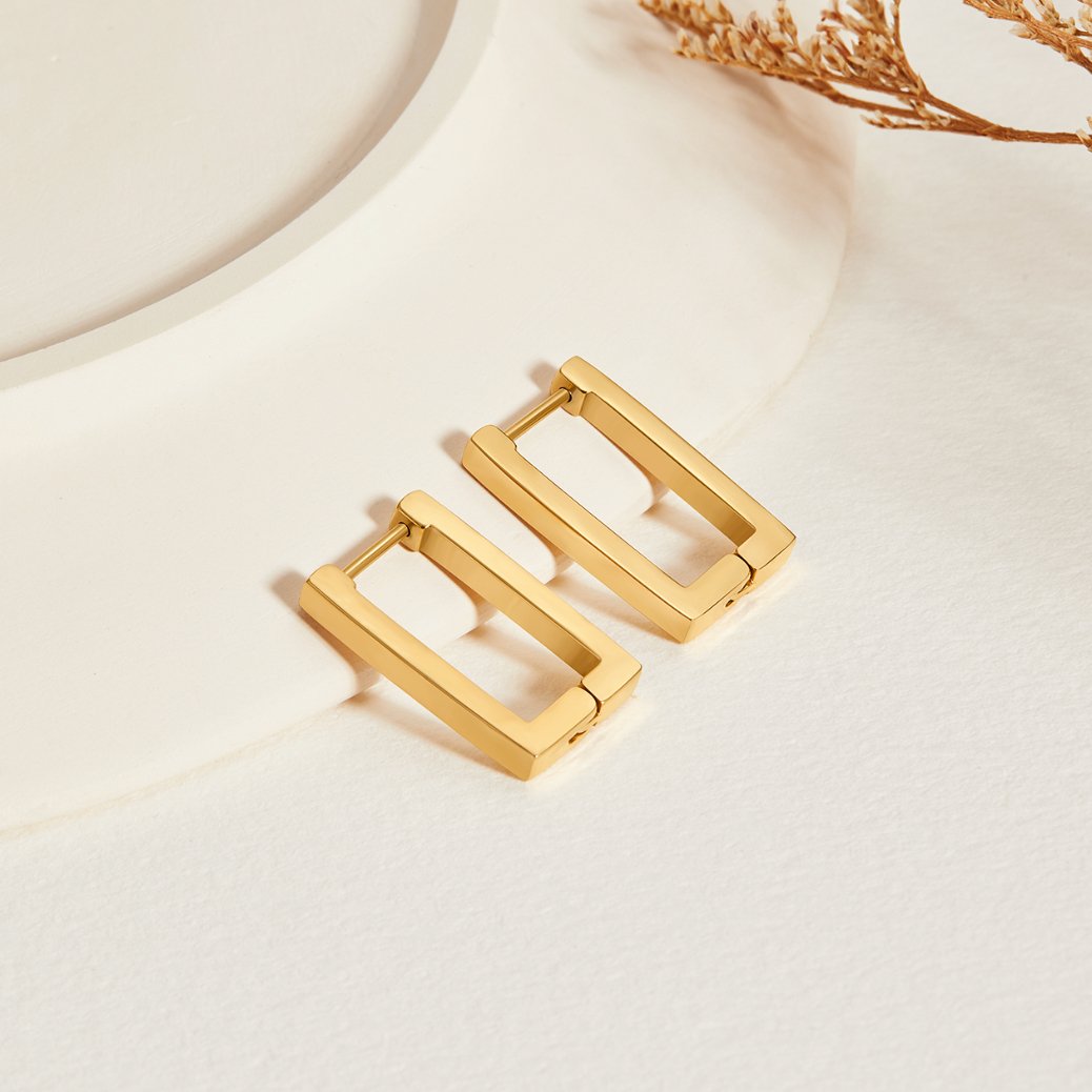 Gold Rectangle Hoop Earrings - My StoreEarrings