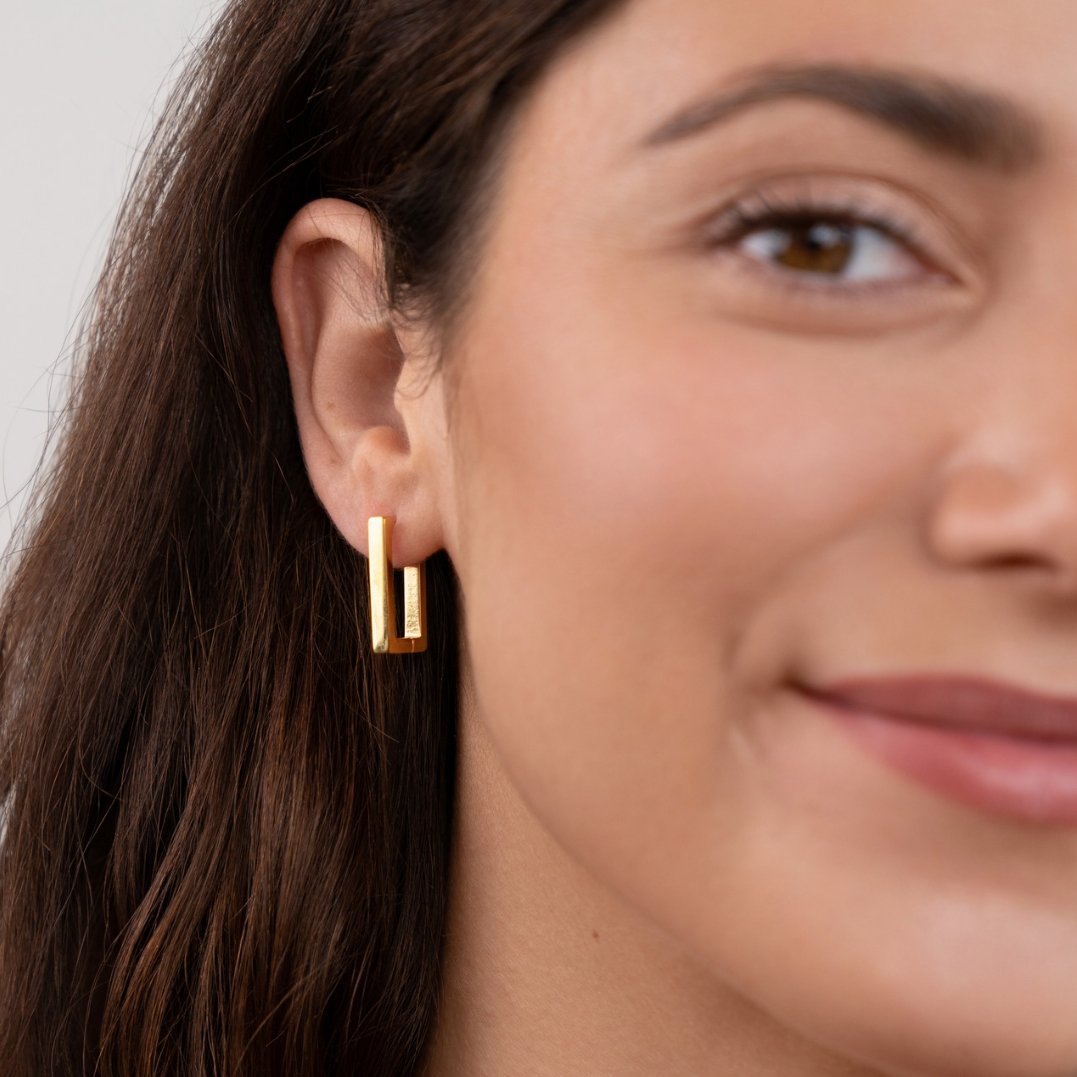 Gold Rectangle Hoop Earrings - My StoreEarrings