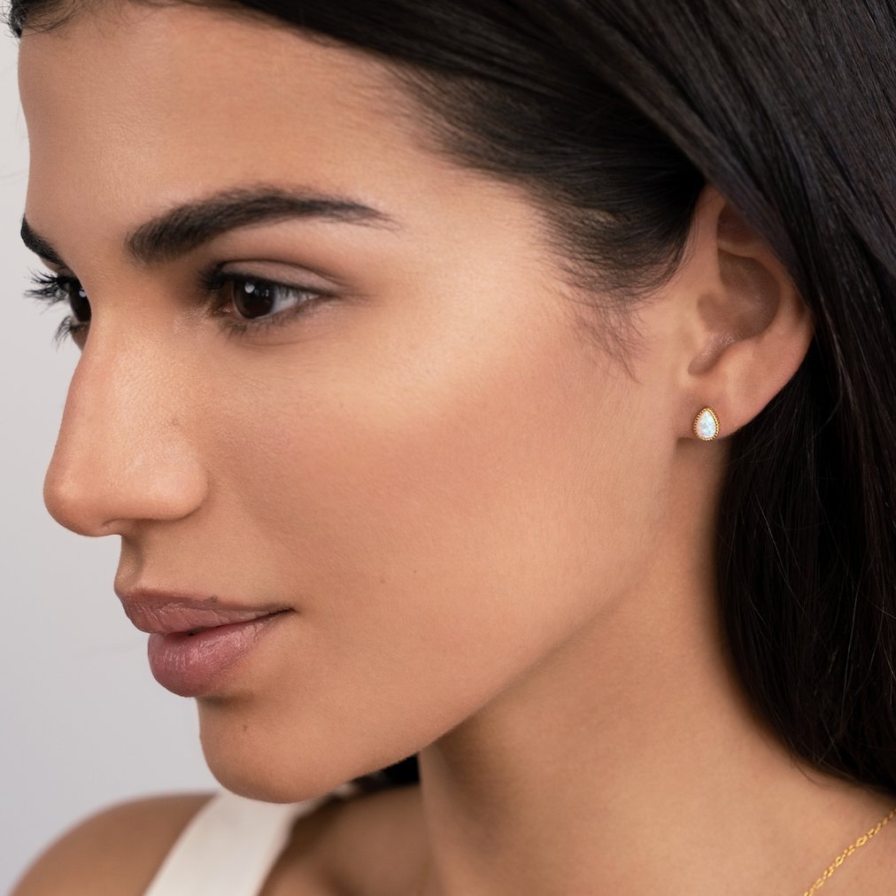Gold Teardrop Opal Stone Earrings - My StoreEarrings
