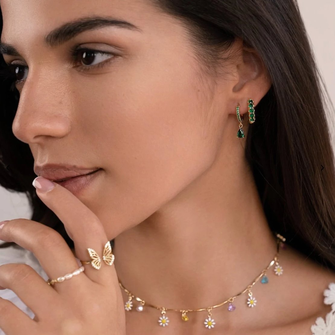 Green Crystal Gold Hoop Earrings - My StoreEarrings