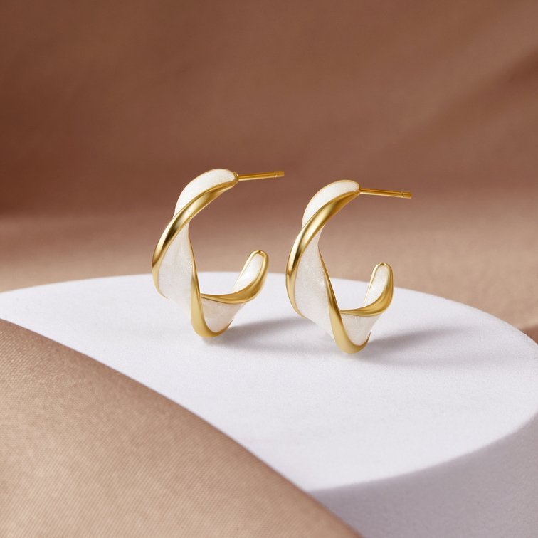 Mother of Pearl Twist Hoop Earrings - My StoreEarrings