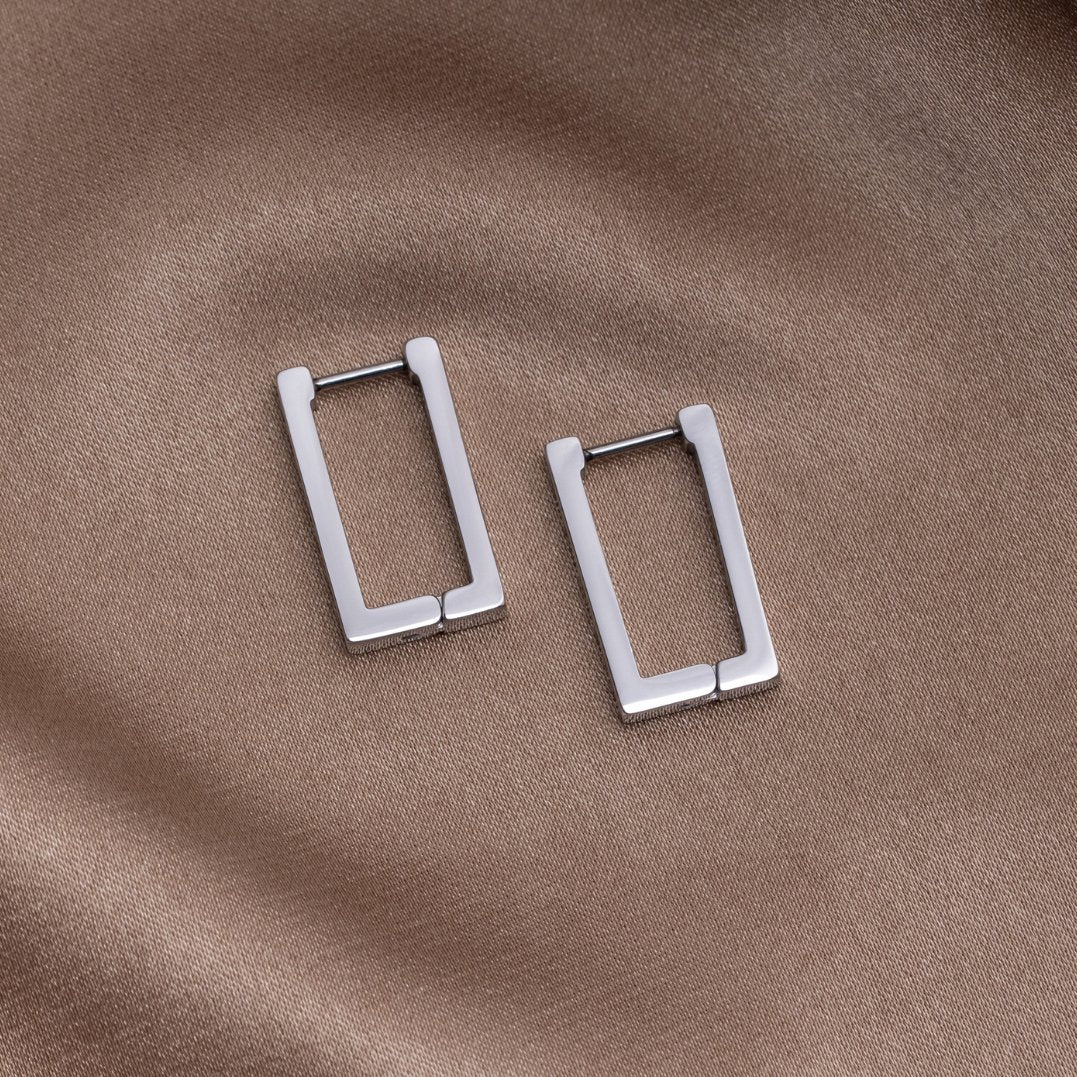 Silver Rectangle Hoop Earrings - My StoreEarrings