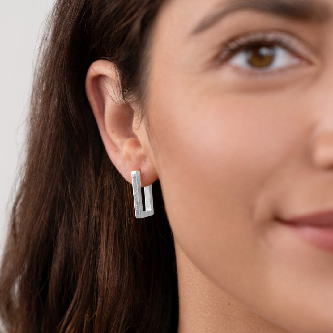 Silver Rectangle Hoop Earrings - My StoreEarrings