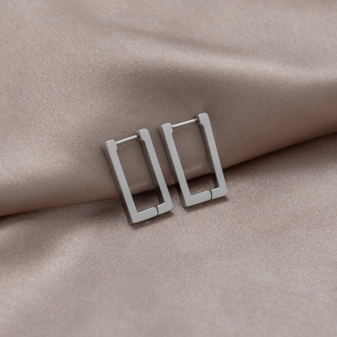 Silver Rectangle Hoop Earrings - My StoreEarrings