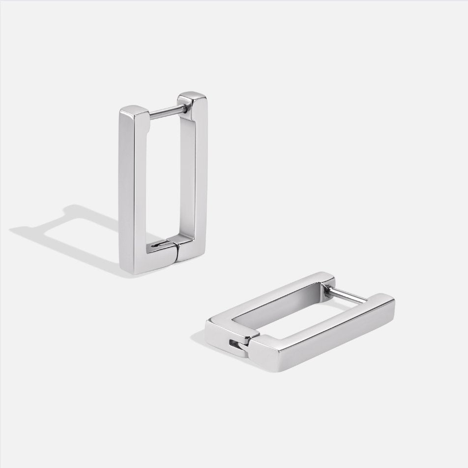 Silver Rectangle Hoop Earrings - My StoreEarrings