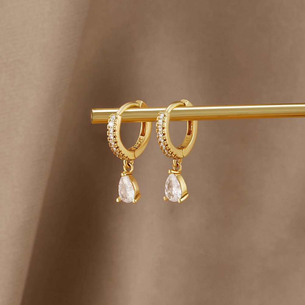 White Ivory Crystal Gold Hoop Earrings - My StoreEarrings