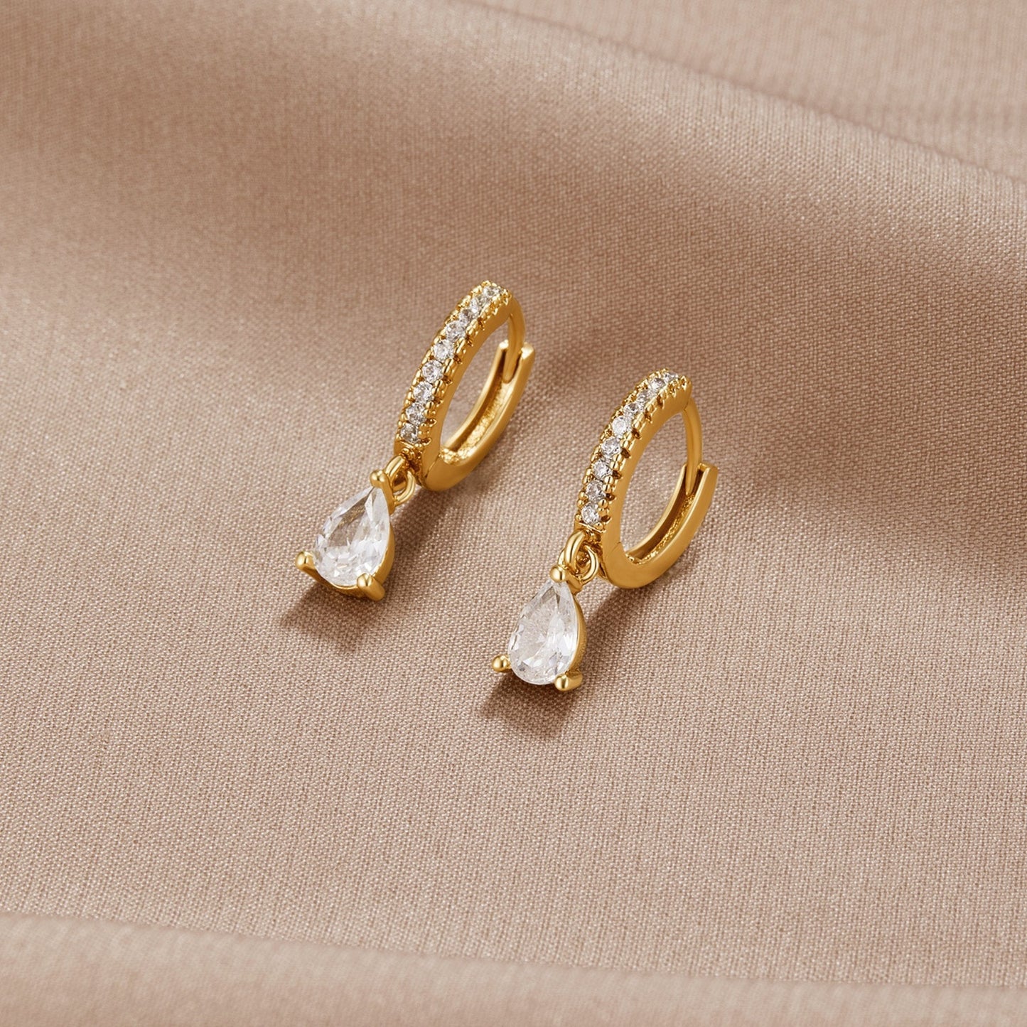 White Ivory Crystal Gold Hoop Earrings - My StoreEarrings