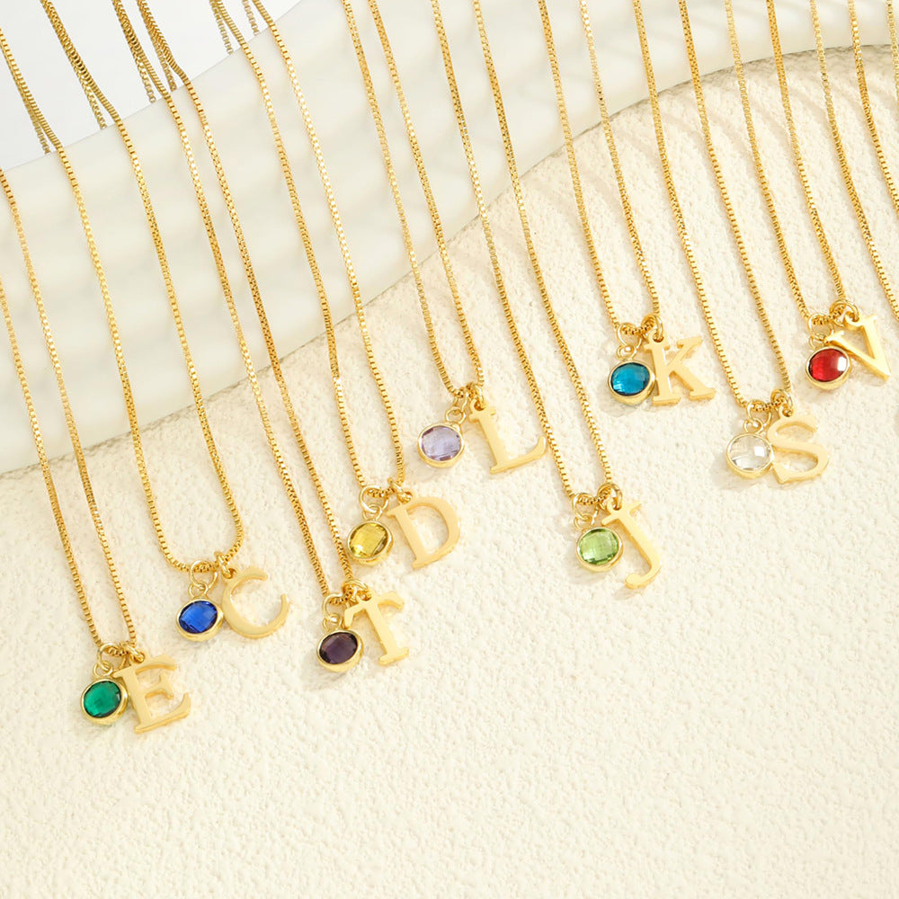 Amber Initial & Birthstone Necklace