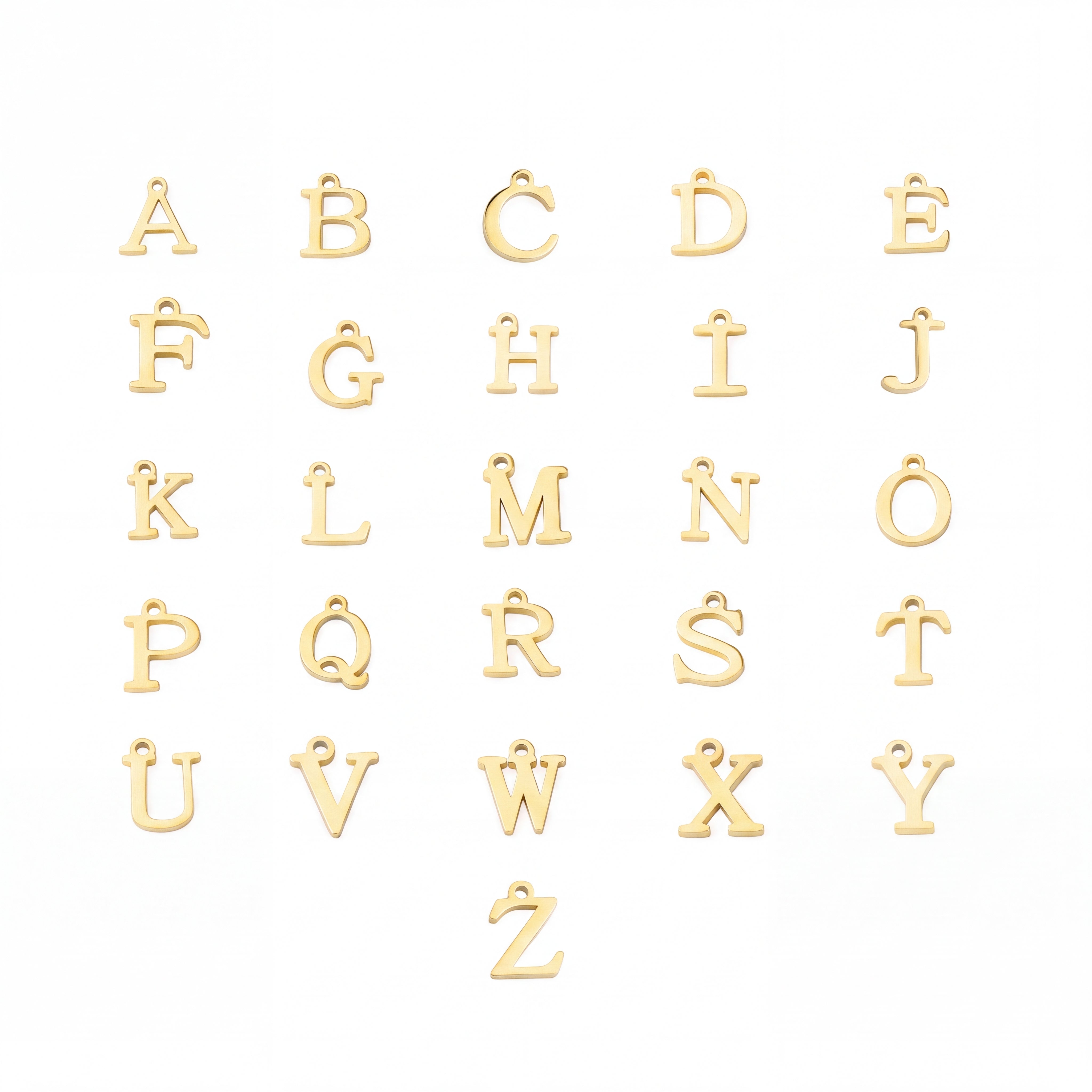 Gold letter charms A to Z for the initial bracelet