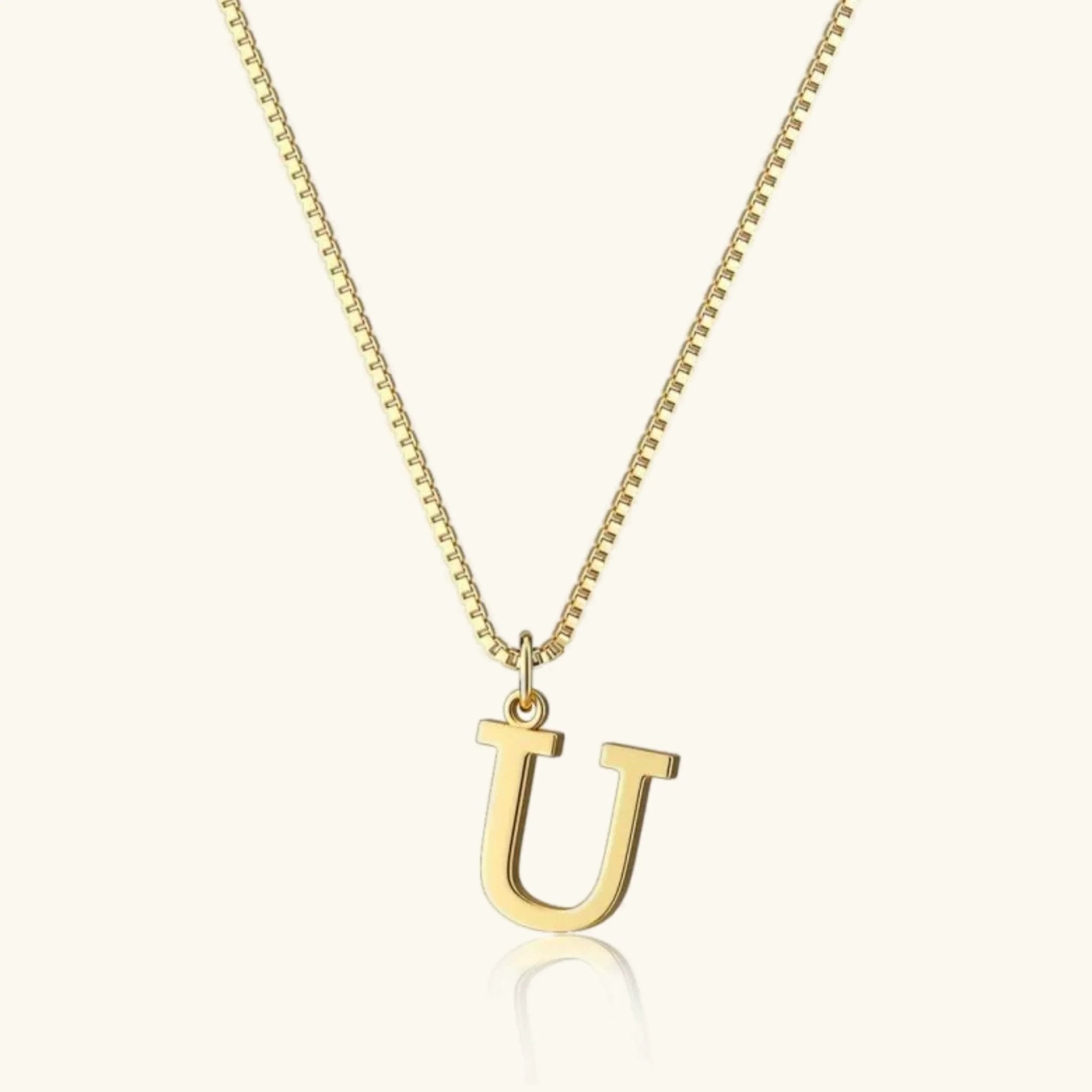 Amber Initial Necklace - 14k Yellow Gold - U - 30