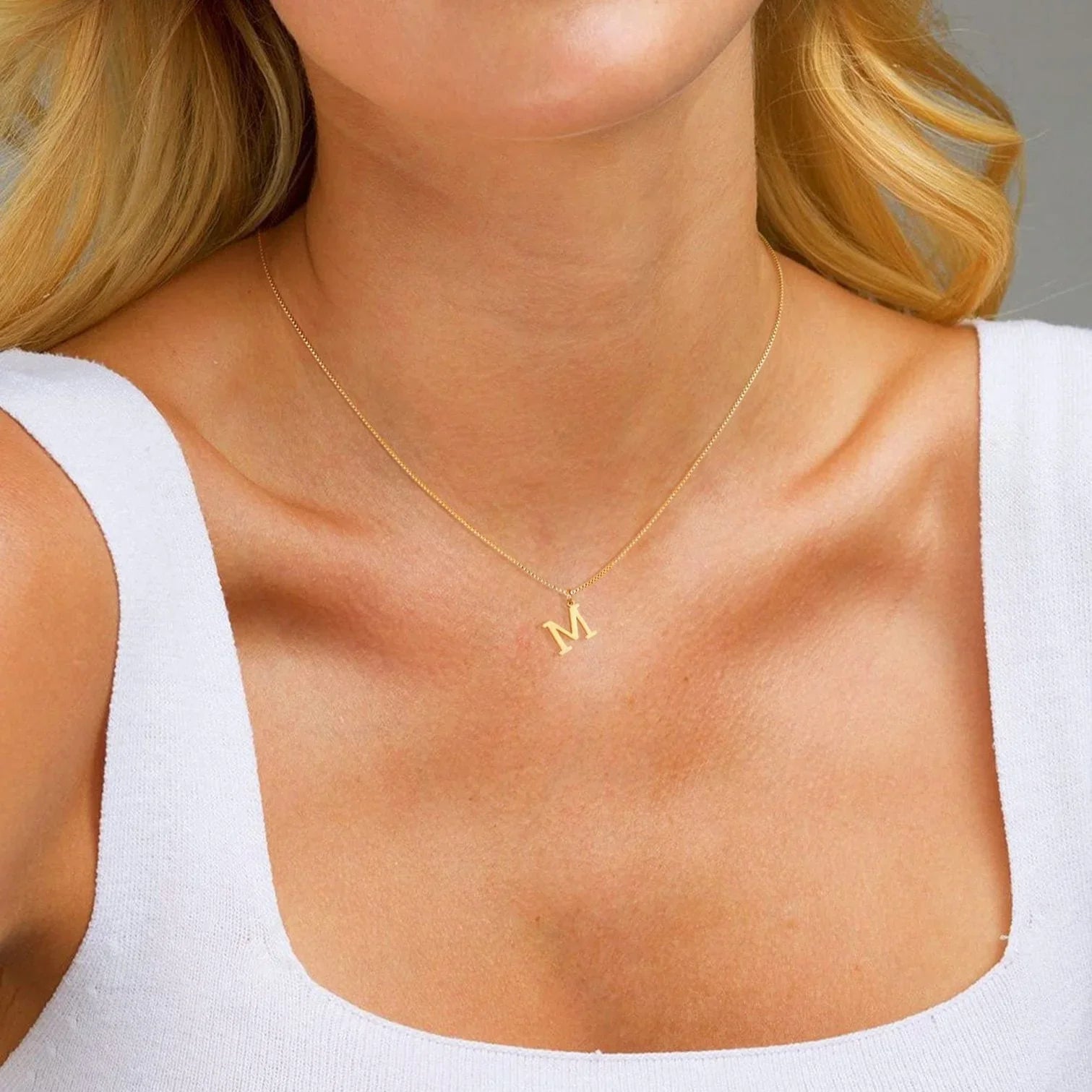 Amber Initial Necklace - 14k Yellow Gold - A - 9