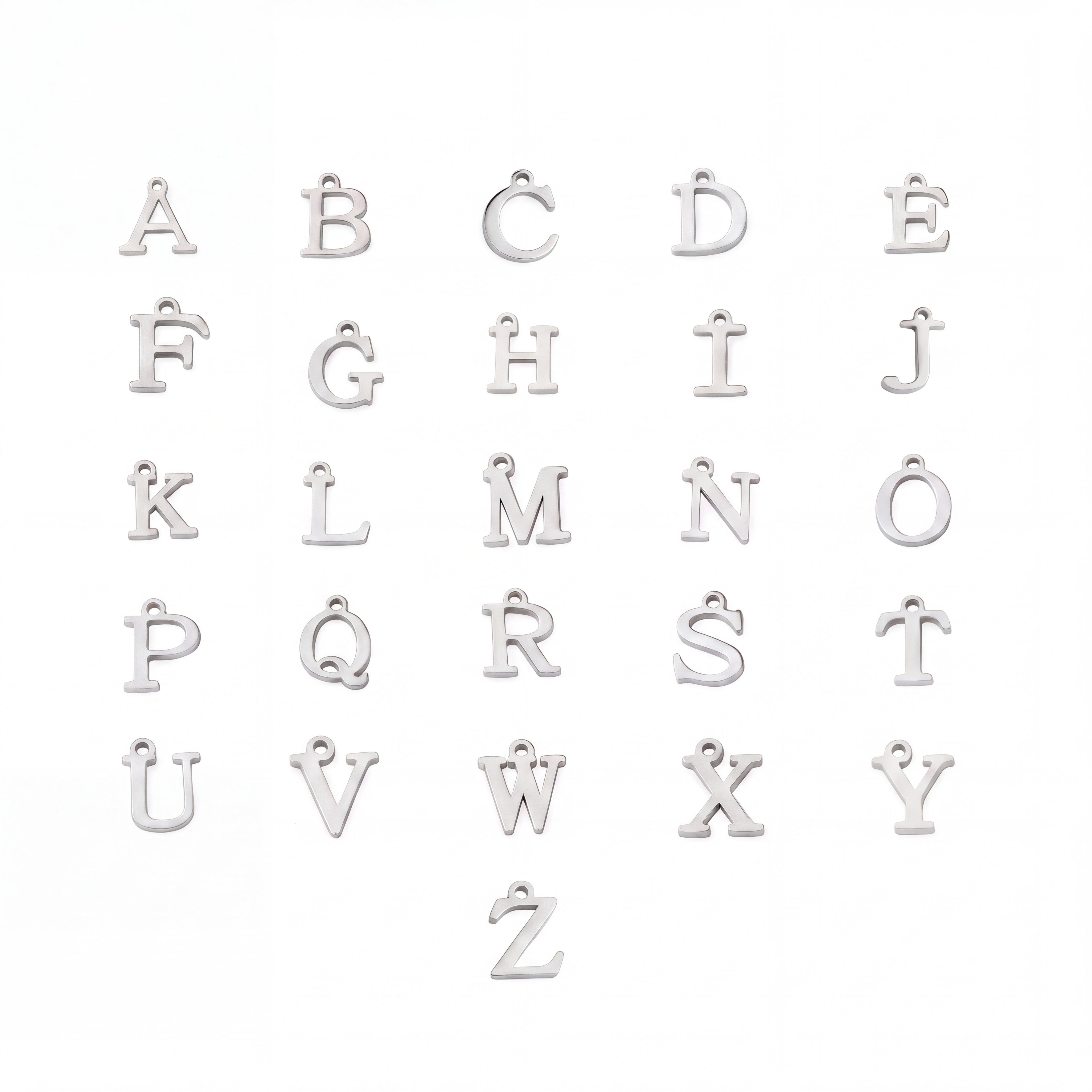 Silver letter charms A to Z for the initial bracelet