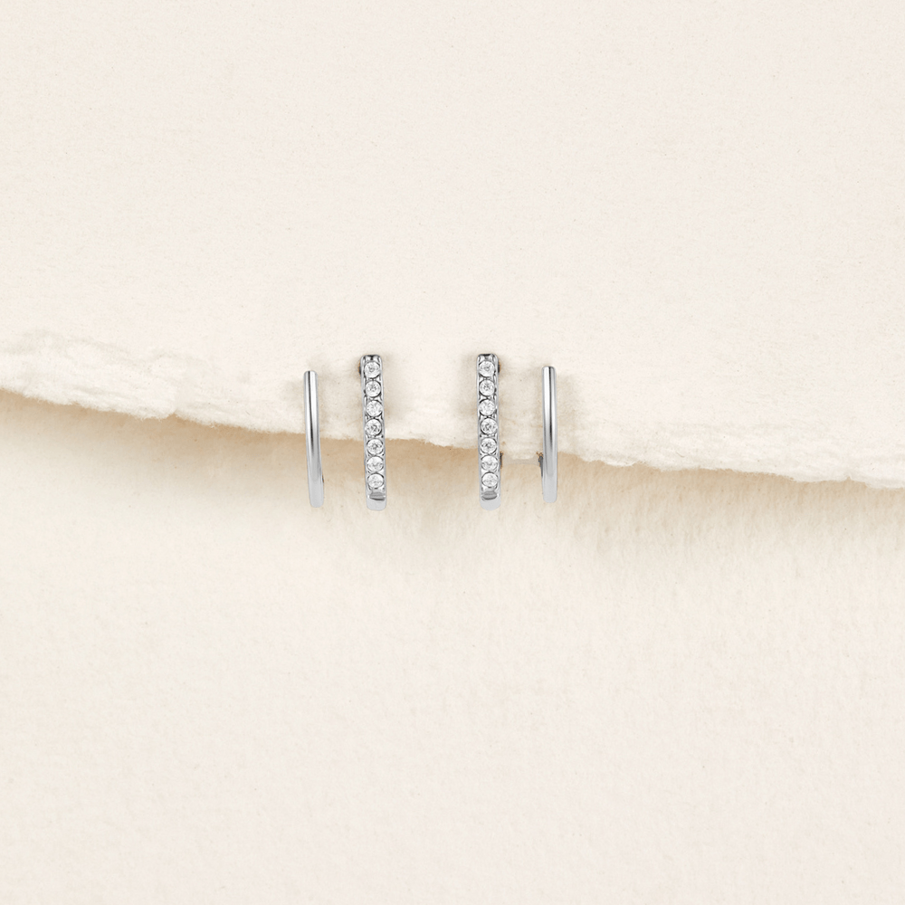 Aurora Crystal Curve Earrings - Earrings - Silver - 7