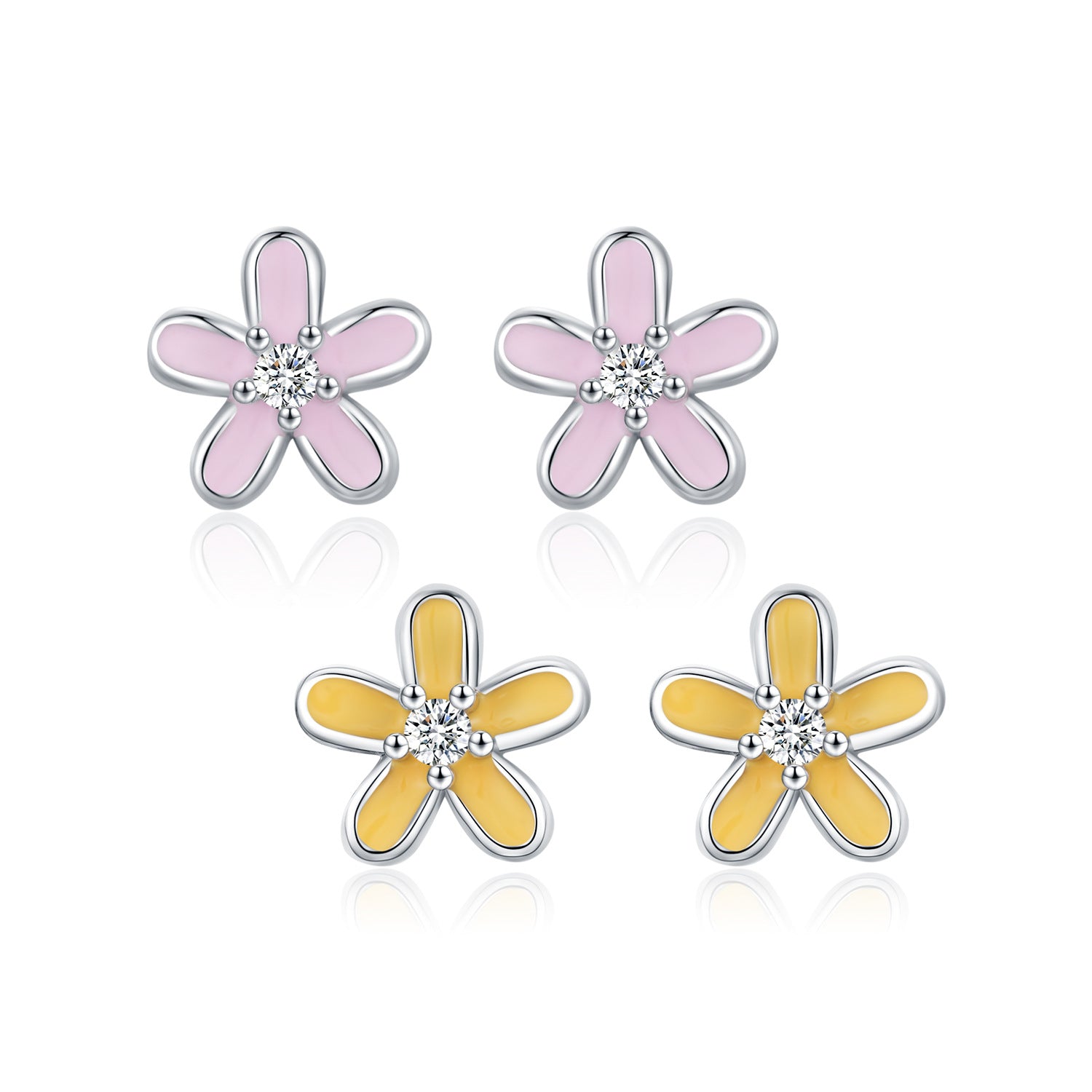 Daisy Sterling Silver Studs - Pink - 2