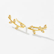 Delia Crystal Leaf Earrings - Silver - 5