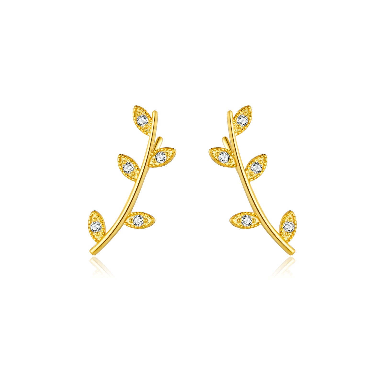 Delia Crystal Leaf Earrings - Gold - 2