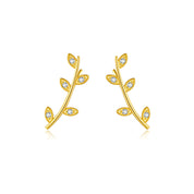 Delia Crystal Leaf Earrings - Gold - 2