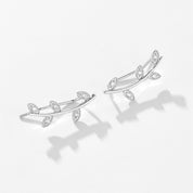 Delia Crystal Leaf Earrings - Silver - 4