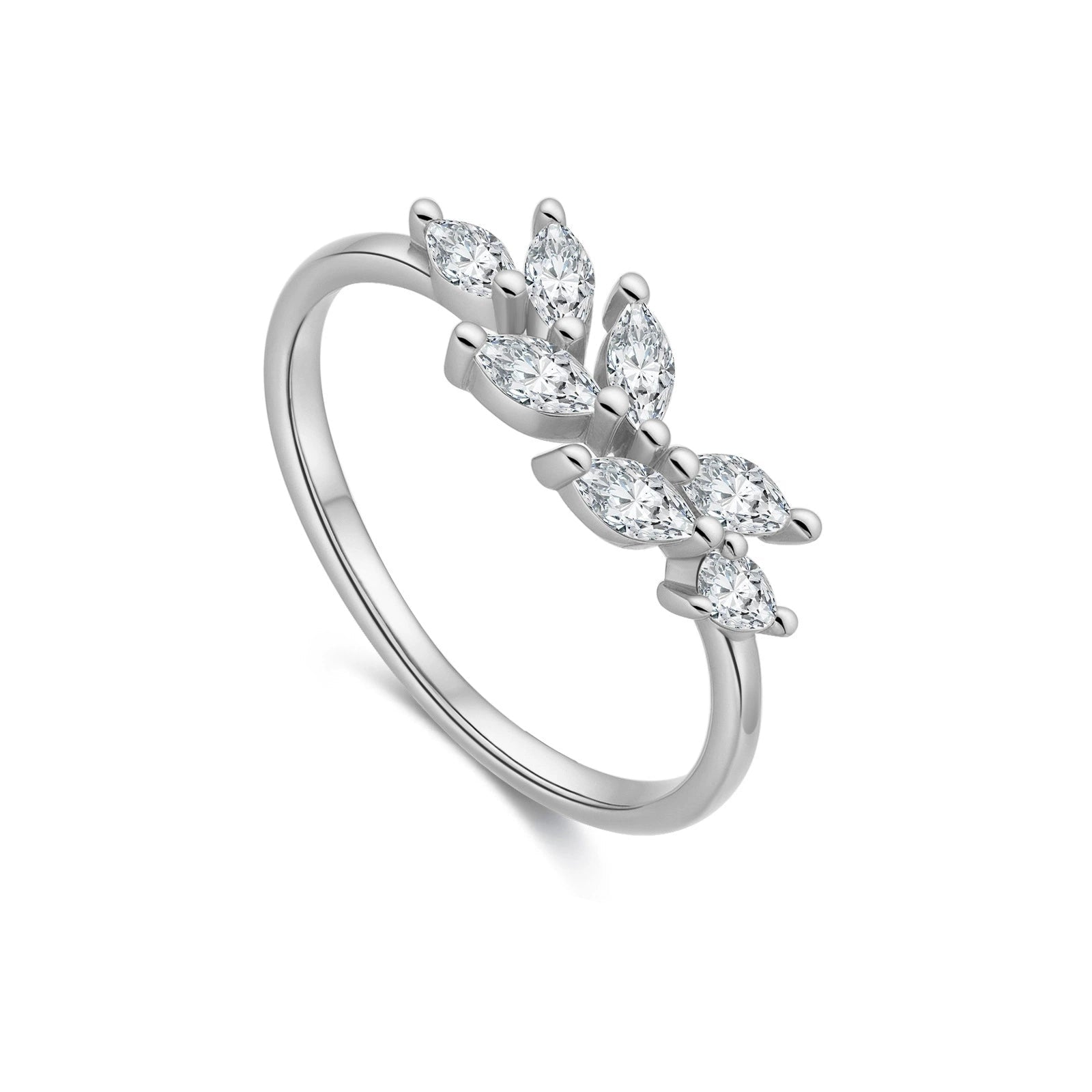 Delia Crystal Leaf Ring - Platinum - US 6 | UK L - 3