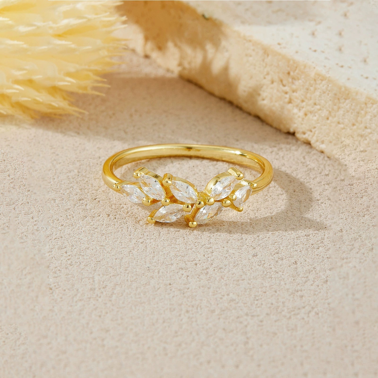 Delia Crystal Leaf Ring - Gold - US 6 | UK L - 5