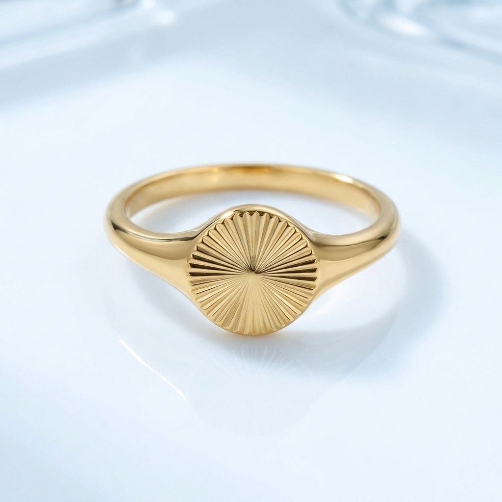 Gold Sunburst Signet Ring