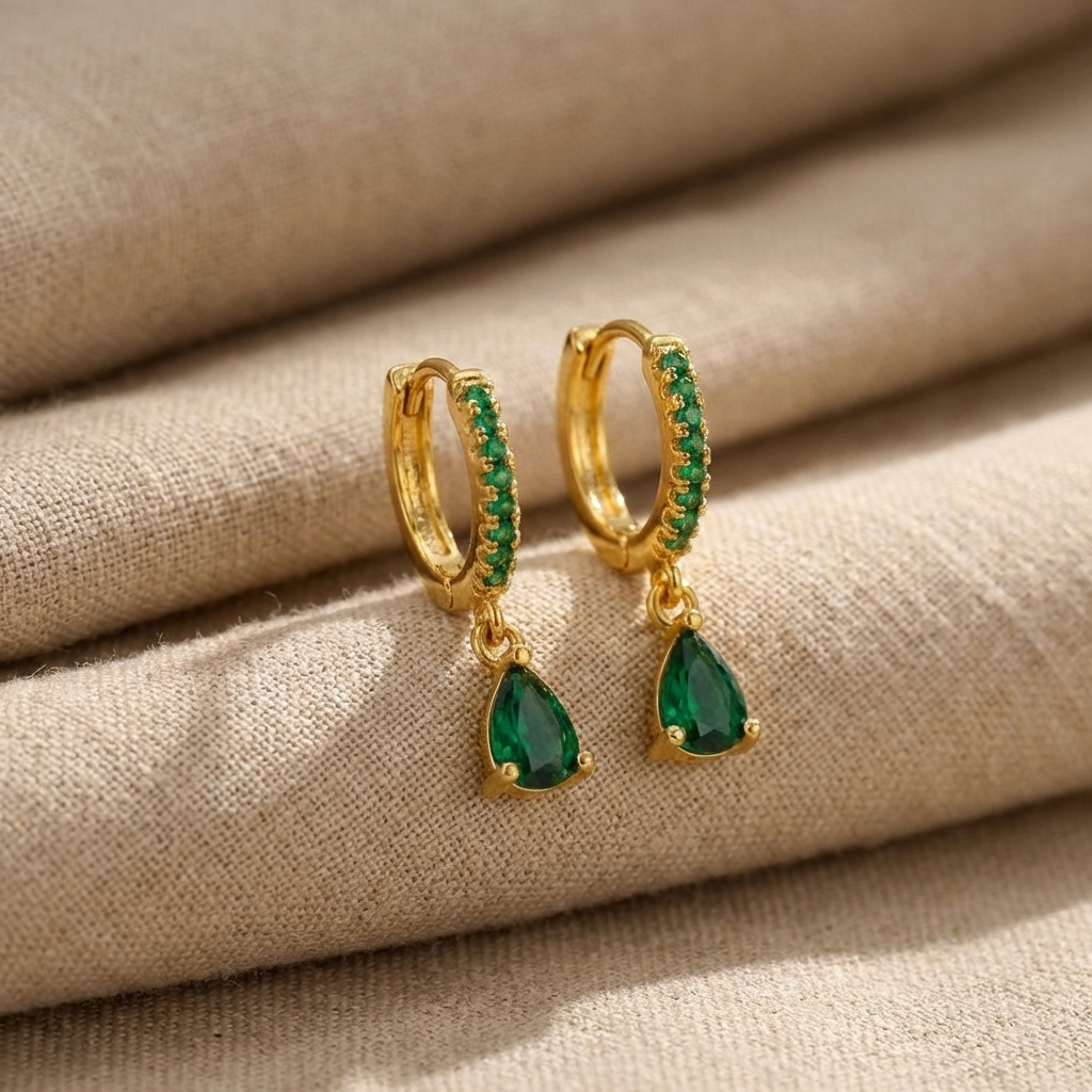 Emerald Shine Gold Hoops