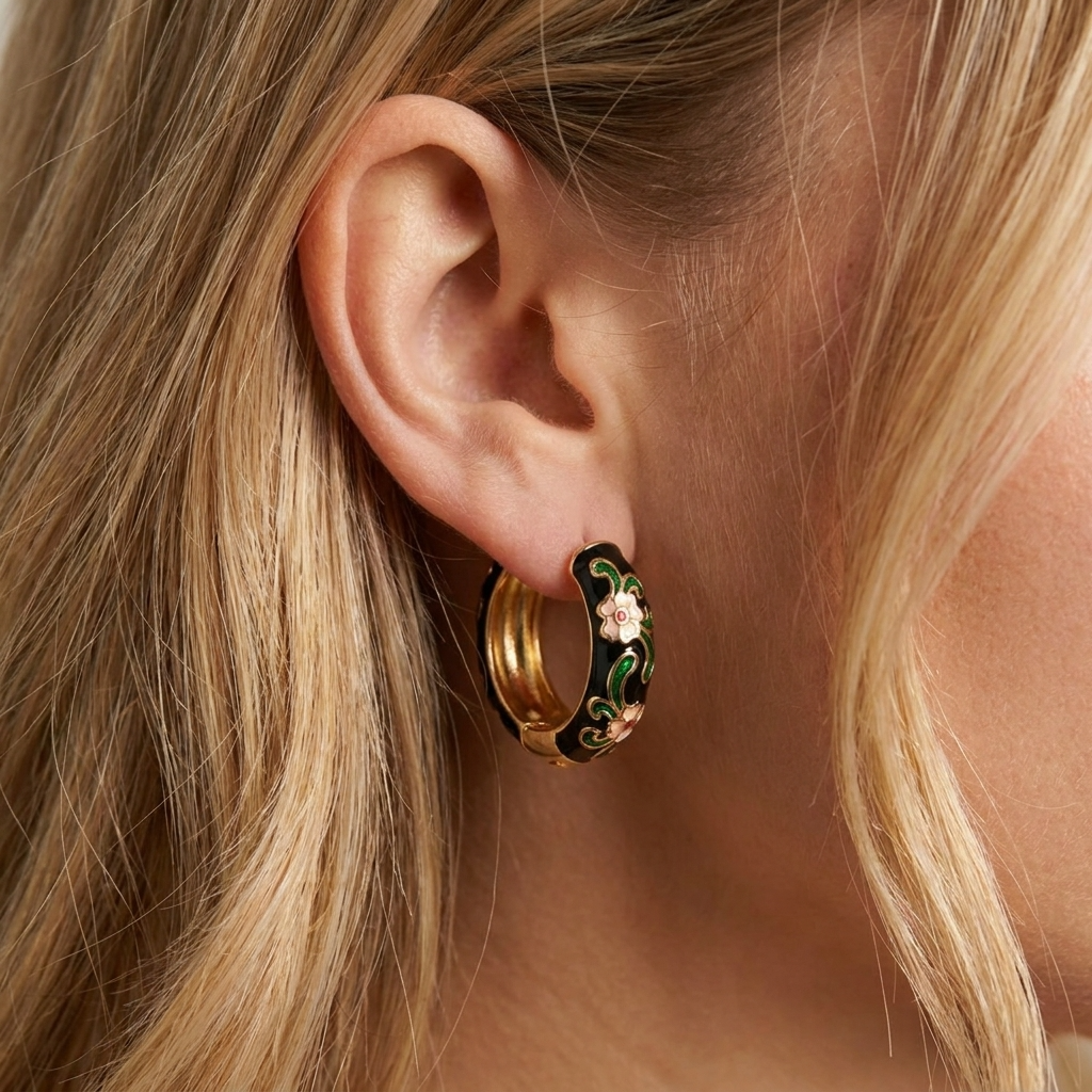 Noir Bloom Gold Hoops