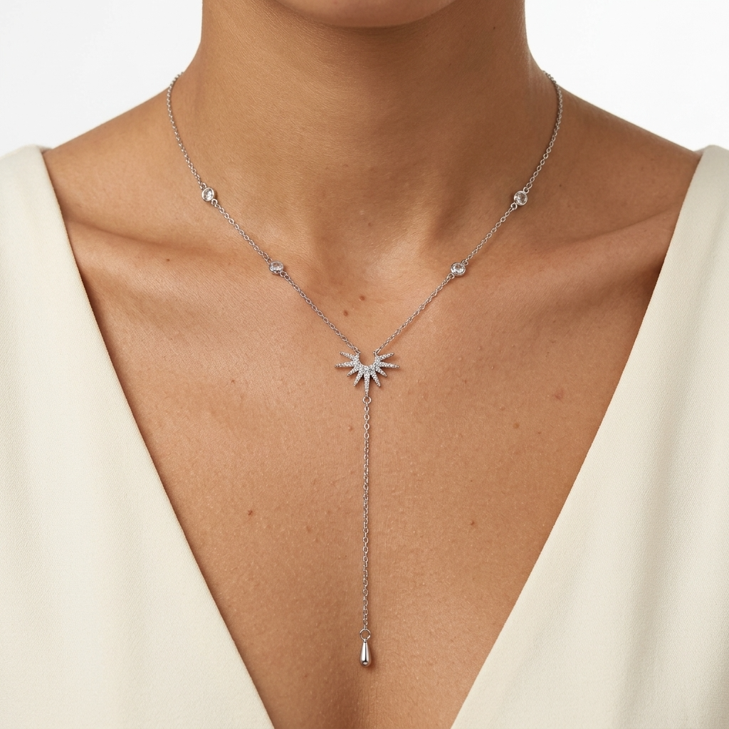 Nova Starburst Lariat Silver Necklace