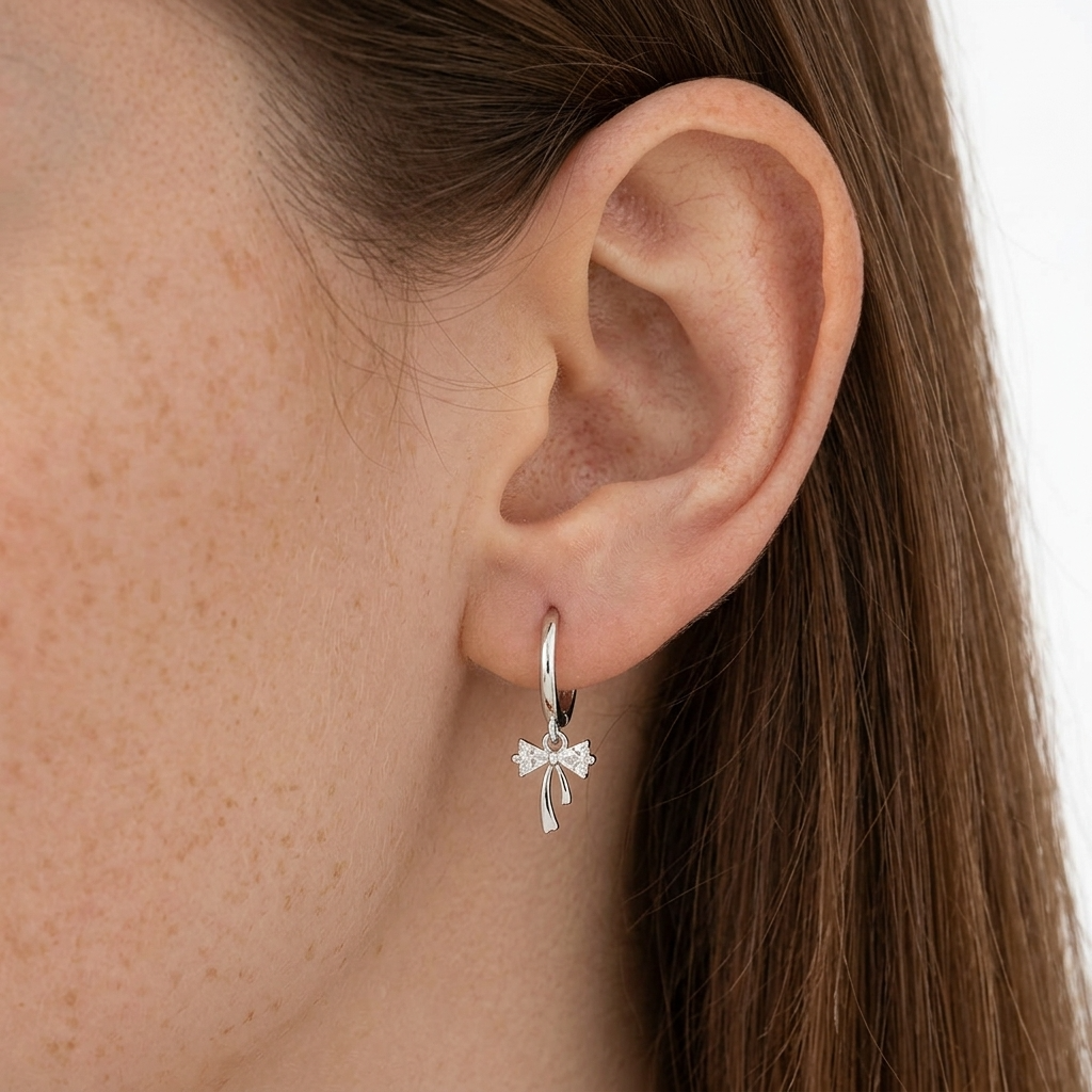 Crystal Bow Silver Earrings