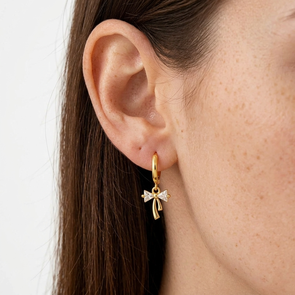 Crystal Bow Gold Earrings