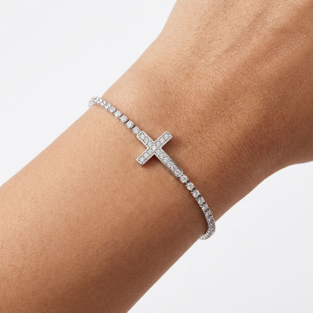 Cosima Sideways Cross Silver Bracelet
