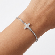 Cosima Sideways Cross Silver Bracelet
