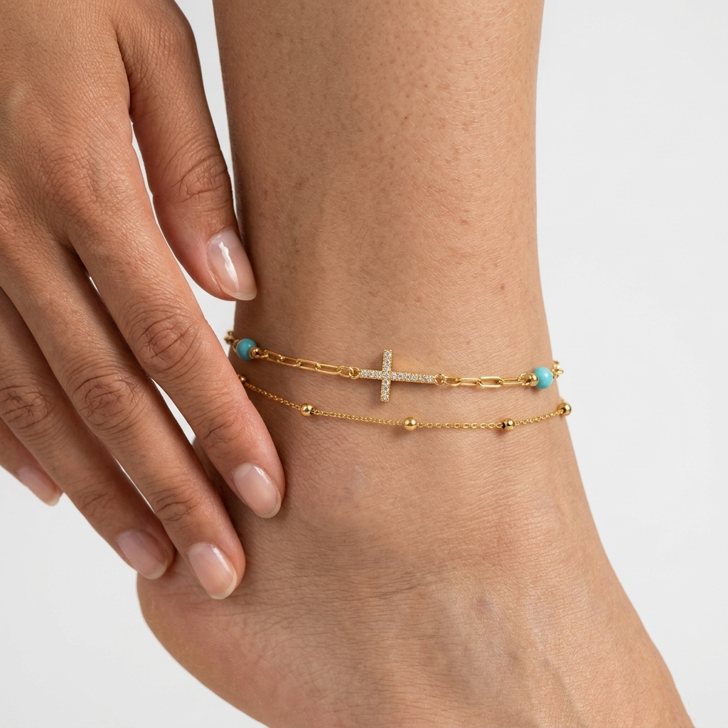 Lucia Gold Cross Anklet