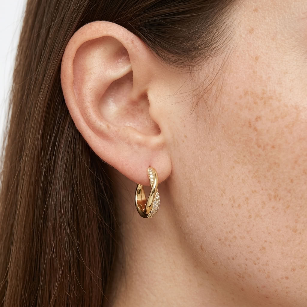 Gold Braided Pavé Hoops