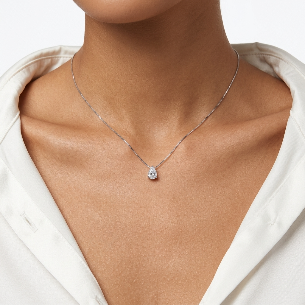 Vivienne Pear Drop Silver Necklace