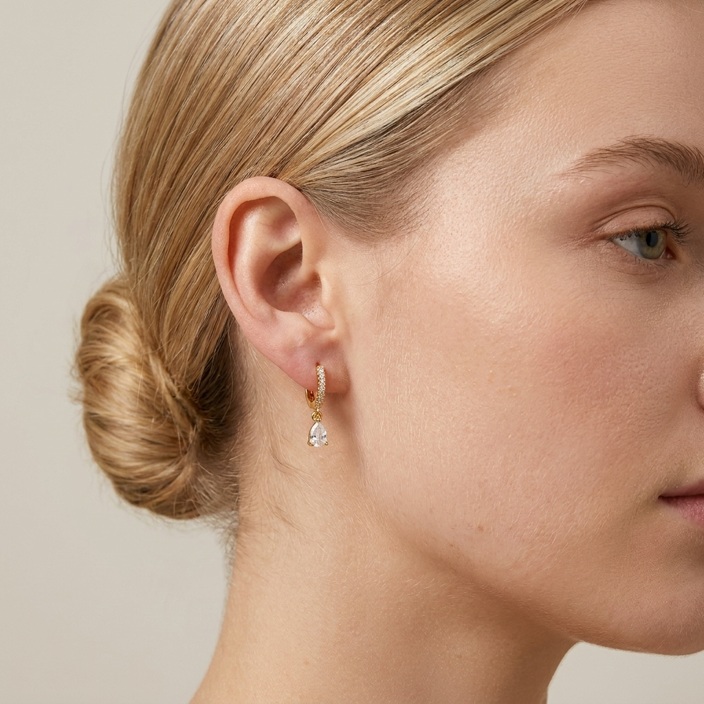 Ivory Sparkle Gold Hoops