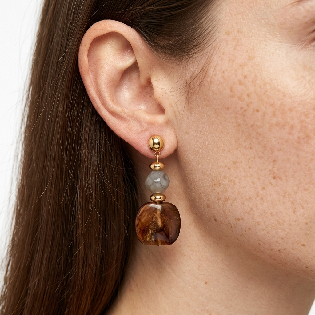 Ivy Brown Marbled Drop Earrings