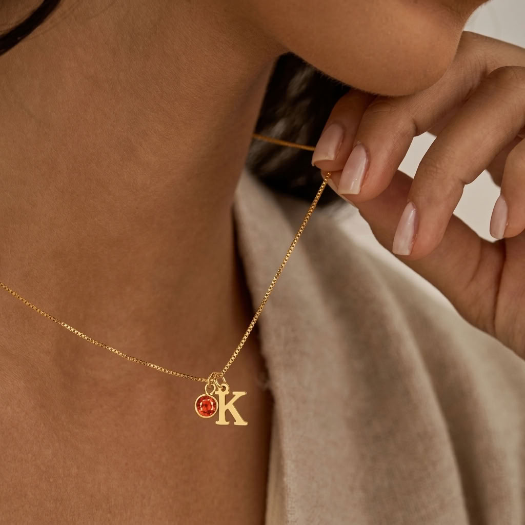 Amber Initial & Birthstone Necklace
