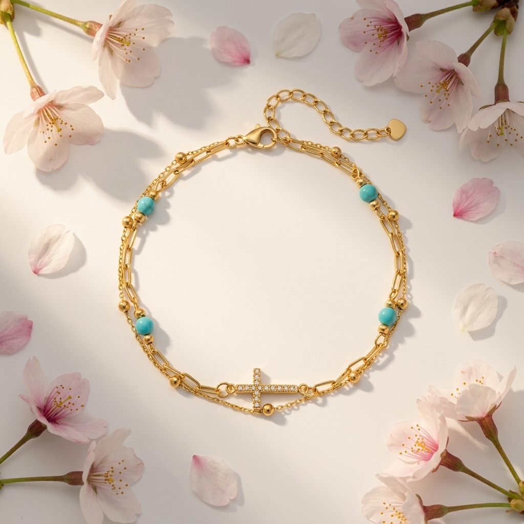 Lucia Gold Cross Anklet