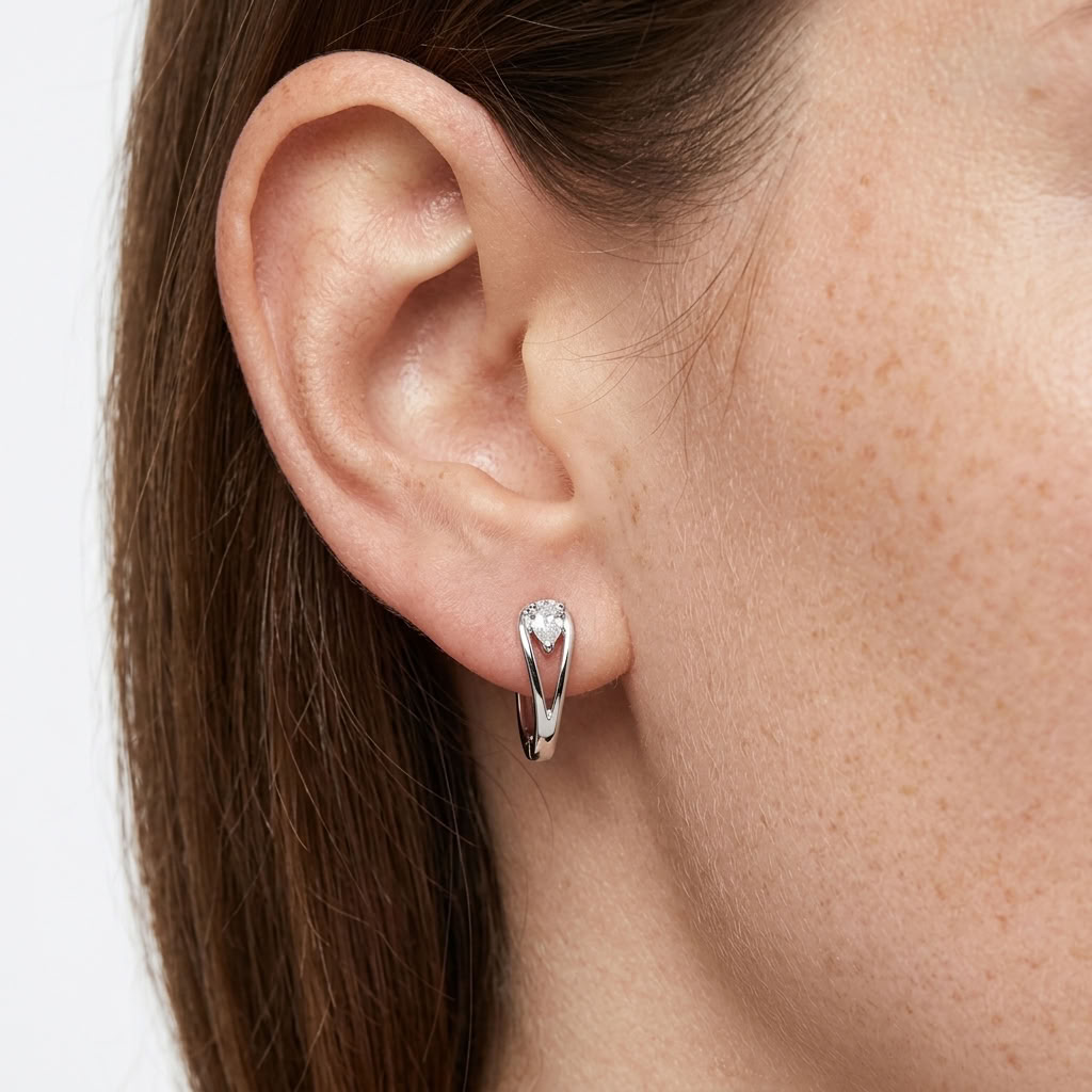 Aria Split Band Silver Hoops