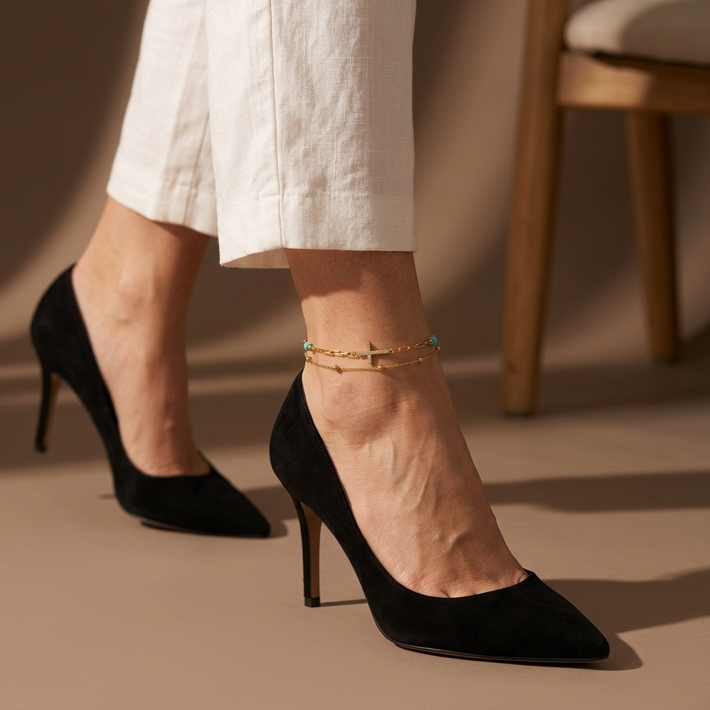 Lucia Gold Cross Anklet