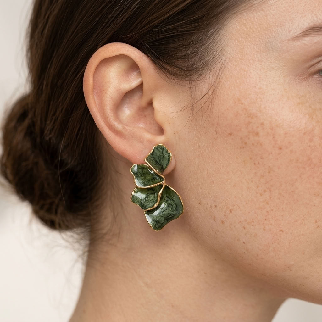 Iris Marbled Green Statement Earrings