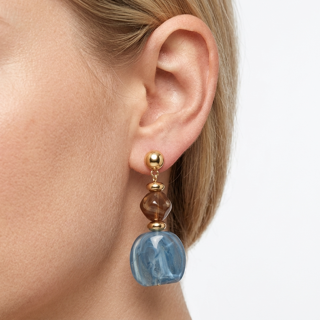Ivy Blue Marbled Drop Earrings