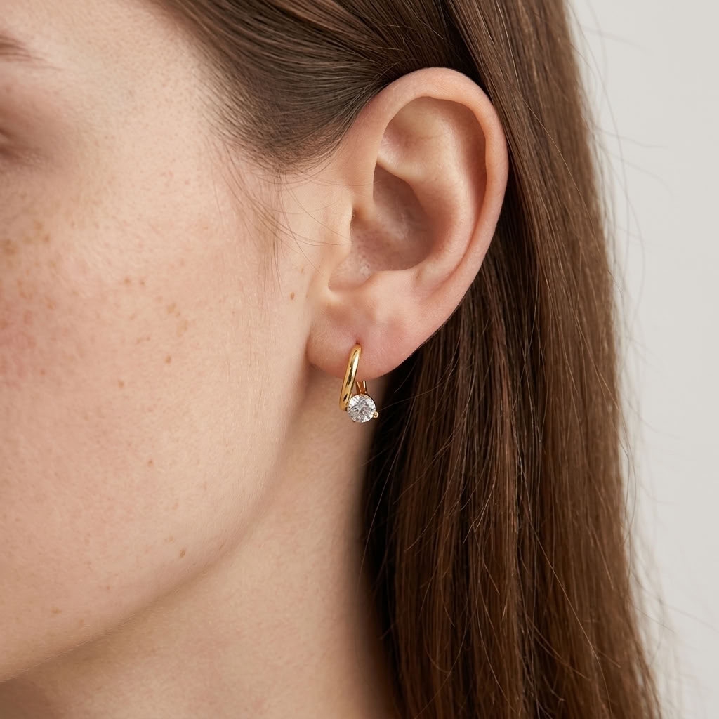 Gold Solitaire Huggie Earrings