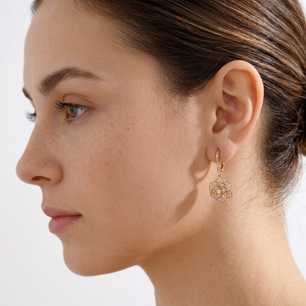 Crystal Camellia Gold Earrings
